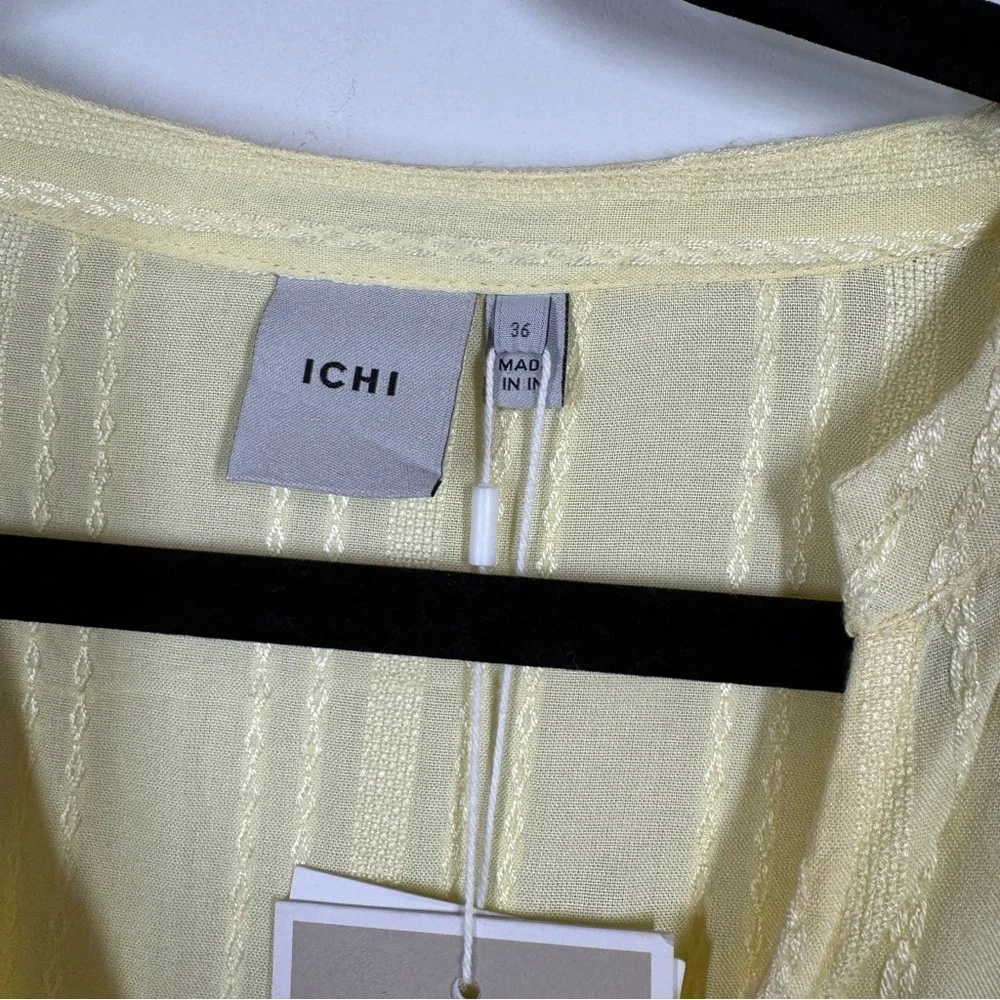 ICHI Yellow Textured Midi Dress Size 36 Button Front Short Sleeve Summer - Picture 6 of 13